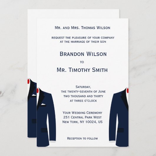 Op maat gemaakte blauwe en witte gay trouwuitnodig kaart (Voorkant / Achterkant)