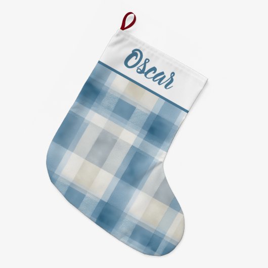 Op maat gemaakte blauwe en witte geruite kerstsok (Voorkant (Hangend))