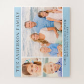 Op maat gemaakte blauwe familiefotocollage met mon legpuzzel (Verticaal)