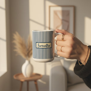 Op maat gemaakte blauwe gestreepte mok cadeau voor