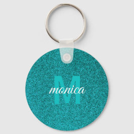 Op maat gemaakte blauwe glinster monogram sleutelhanger