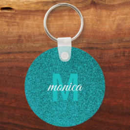 Op maat gemaakte blauwe glinster monogram sleutelhanger