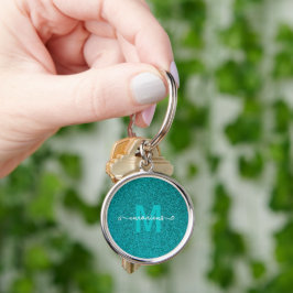 Op maat gemaakte blauwe glinsterende monogramnaam sleutelhanger
