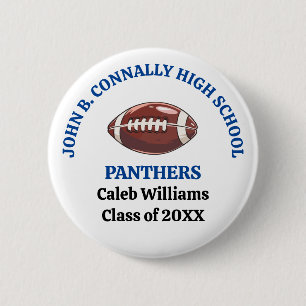Op maat gemaakte Blauwe Hoge School Voetbalteam Ronde Button 5,7 Cm