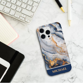 Op maat gemaakte blauwe marmeren telefoonhoes met  iPhone 16 pro max hoesje