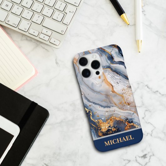 Op maat gemaakte blauwe marmeren telefoonhoes met iPhone hoesje
