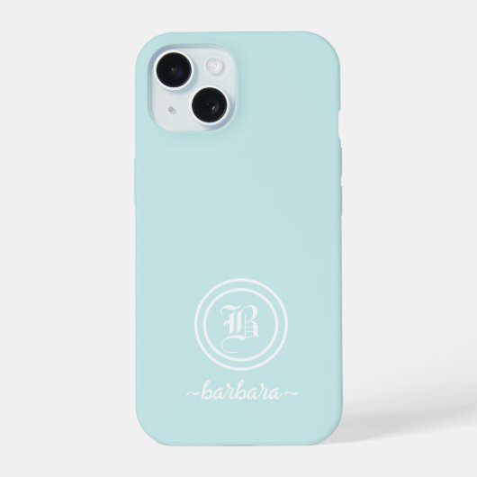 Op maat gemaakte blauwe monogram & naam telefoonho iPhone 15 case (Achterkant)