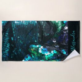 Op maat gemaakte blauwe turquoise lovertjes zien e strandlaken