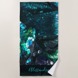 Op maat gemaakte blauwe turquoise lovertjes zien e strandlaken