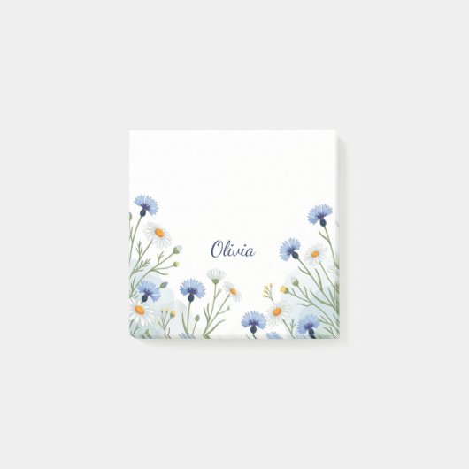 Op maat gemaakte blauwe wilde bloem sticky notes, post-it® notes (Voorkant)