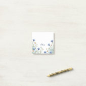 Op maat gemaakte blauwe wilde bloem sticky notes, post-it® notes (Op bureau)