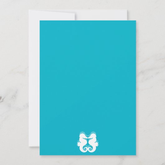 Op maat gemaakte blauwe witte zeepaard bruiloft ui kaart (Achterkant)