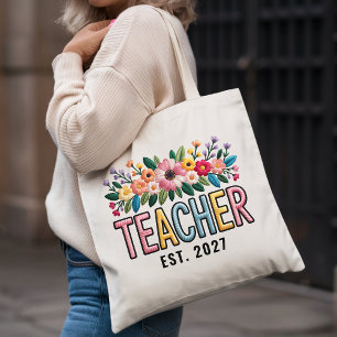 Op maat gemaakte bloem geborduurd effect boodschap tote bag