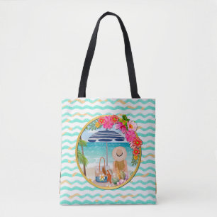 Op maat gemaakte bloem met gouden cirkel op een ge tote bag