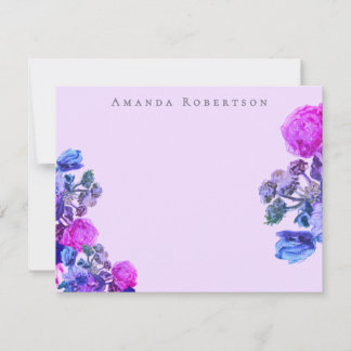 Op maat gemaakte bloemachtige roze paarse blauwe a notitiekaartje