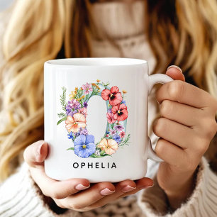 Op maat gemaakte bloemalfabet mok cadeau voor moed