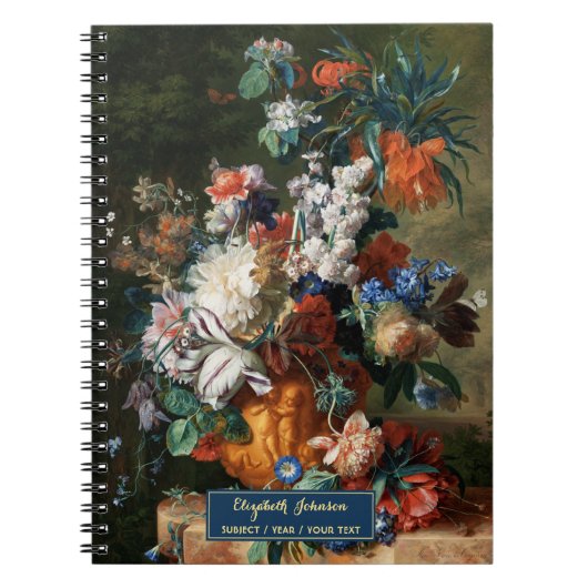 Op maat gemaakte bloemen kunst elegante script gou notitieboek (Voorkant)