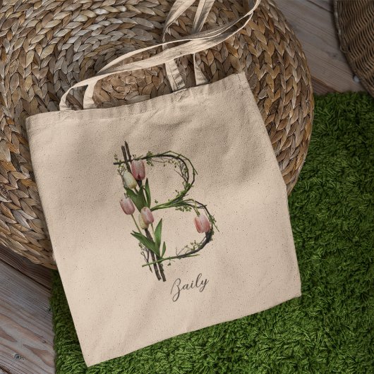 Op maat gemaakte bloemenletter 'B' – Persoonlijk c Tote Bag