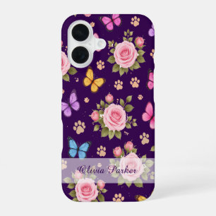 Op maat gemaakte bloemenpootafdruk telefoonhoes iPhone 16 hoesje