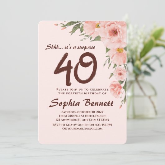 Op maat gemaakte bloemige 40e verjaardagsuitnodigi kaart