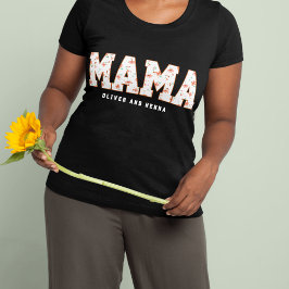 Op maat gemaakte bloemige Mama met namen van kinde T-shirt
