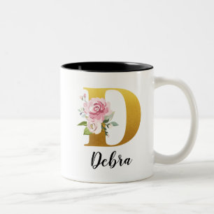 Op maat gemaakte bloemige monogram eerste letter n tweekleurige koffiemok