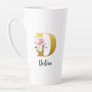 Op maat gemaakte bloemige monogram initiaal naam latte mok