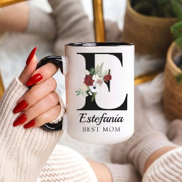 Op maat gemaakte bloemrijke monogram mok cadeau vo