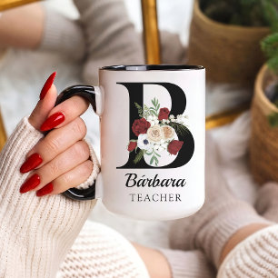 Op maat gemaakte bloemrijke monogram mok cadeau vo