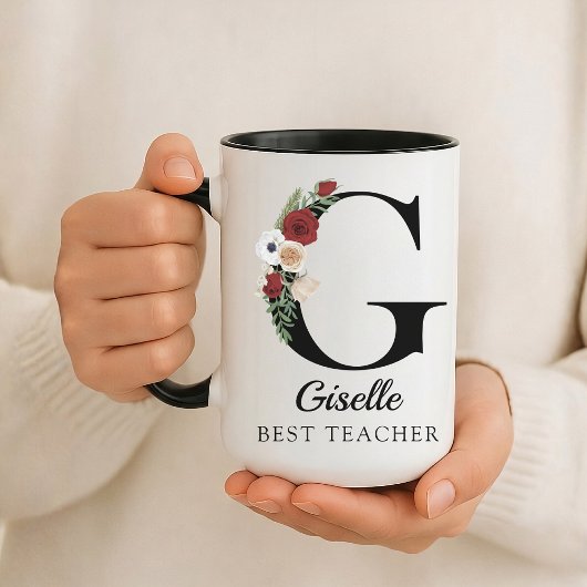 Op maat gemaakte bloemrijke monogram mok cadeau vo