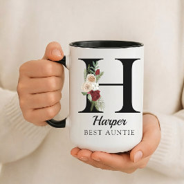 Op maat gemaakte bloemrijke monogram mok cadeau vo