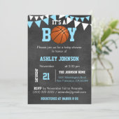 Op maat gemaakte Blue Boy Basketbal Baby Shower Ui Kaart (Staand voorkant)
