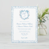 Op maat gemaakte Blue Crest QR RSVP All-in-One Wed Kaart (Staand voorkant)