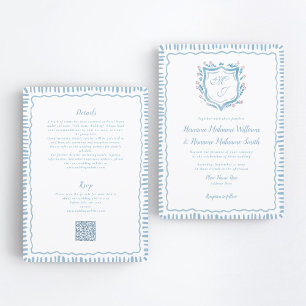 Op maat gemaakte Blue Crest QR RSVP All-in-One Wed Kaart