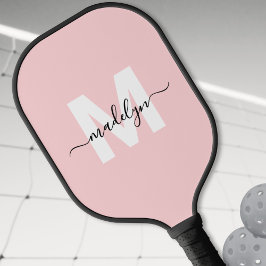 Op maat gemaakte Blush Roze Moderne Naam Monogram Pickleball Paddle