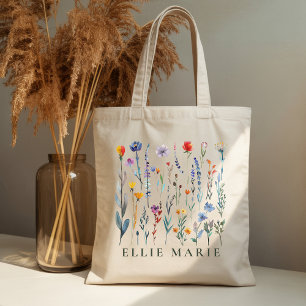 Op maat gemaakte boodschappentas met wilde bloemen tote bag