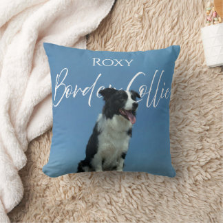 Op maat gemaakte Border Collie-foto met retro blau Kussen