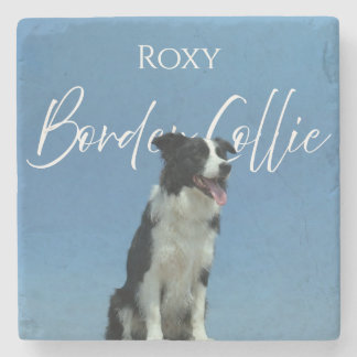 Op maat gemaakte Border Collie-foto met retro blau Stenen Onderzetter