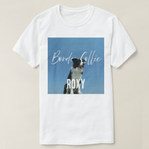 Op maat gemaakte Border Collie-foto met retro blau T-shirt