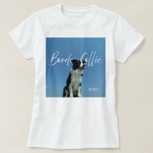Op maat gemaakte Border Collie-foto met retro blau T-shirt