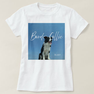 Op maat gemaakte Border Collie-foto met retro blau T-shirt