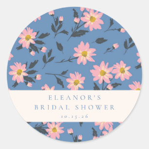 Op maat gemaakte bruidsdouche vintage blauwe bloem ronde sticker