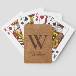 Op maat gemaakte bruine leren monogram initiaal  pokerkaarten