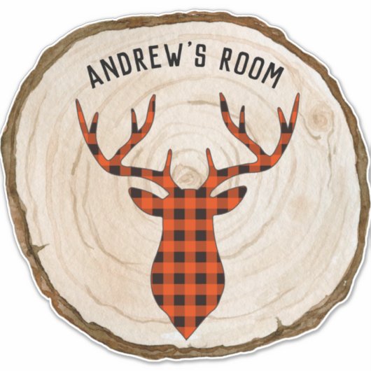 Op maat gemaakte Buffalo Plaid Buck Deer Houten Sc Sticker (Voorkant)