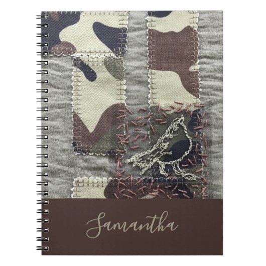 Op maat gemaakte camouflage vogel patchwork look b notitieboek (Voorkant)