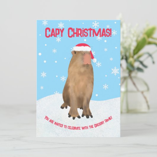 Op maat gemaakte Capybara Pun Capy Kerstmis Famili Kaart (Staand voorkant)