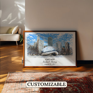 Op maat gemaakte Chicago muurkunst, Illinois poste Poster