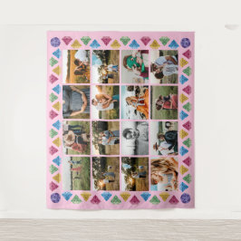 Op maat gemaakte collage van 16 foto's diamant jum wandkleed