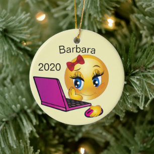 Op maat gemaakte computer meisje kerst keramisch ornament