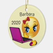 Op maat gemaakte computer meisje kerst keramisch ornament (Links)
